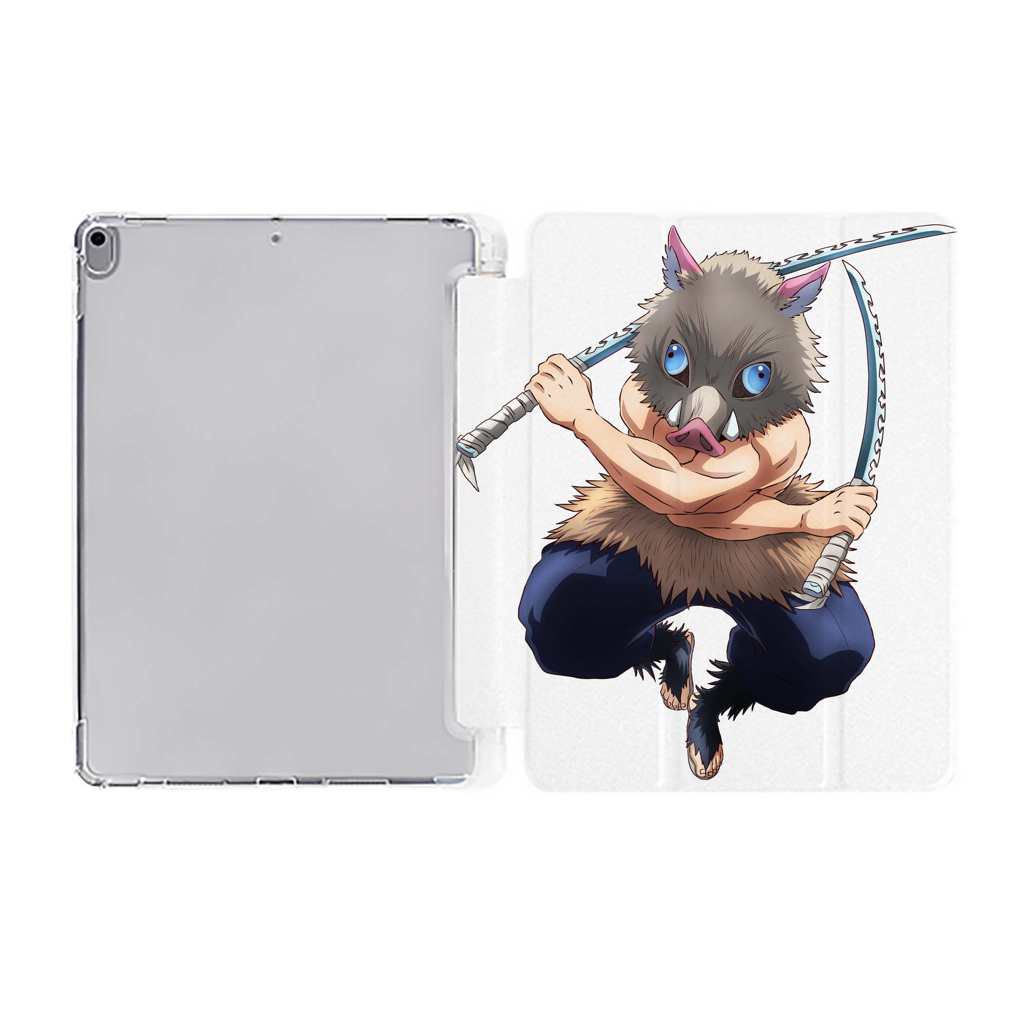 （画像用） 鬼滅の刃（きめつのやいば）嘴平 伊之助／はしびら いのすけ Hashibira Inosuke IPad ケース ペン収納付き 三つ折りスタンド PUレザー×シリコン 対応機種9.5/10.5/10.9インチ